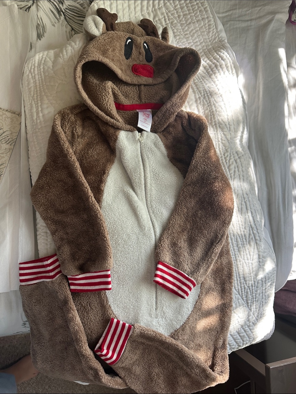 Kids Brown Reindeer Hooded Fleece pajama Onesie - Picture 3 of 4